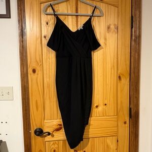 Charlotte Russe Black Asymmetrical Dress with Draped Sleeves